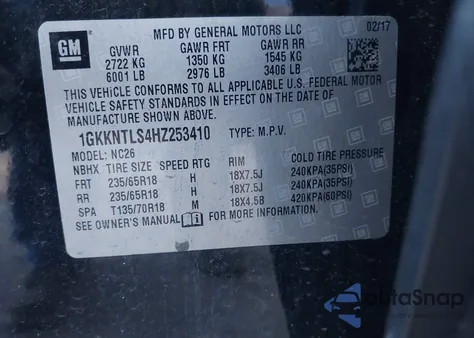 2017 GMC Acadia Sle-2 из США, поврежденный, VIN 1GKKNTLS4HZ253410